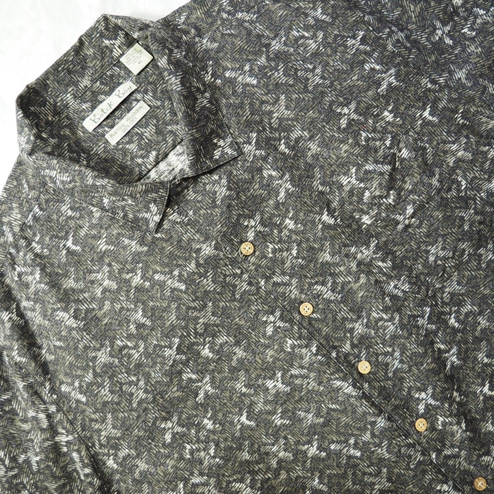 Bati Bay Sz XL Casual Button-Down Shirt - Black & White Pattern 100% Silk